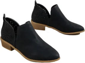 Lausiuoe Womens Boots Ankle Low Heel Cut Out Stacked Chunky Block Casual Dressy Slip on Fashion Wide Width Ankle Booties