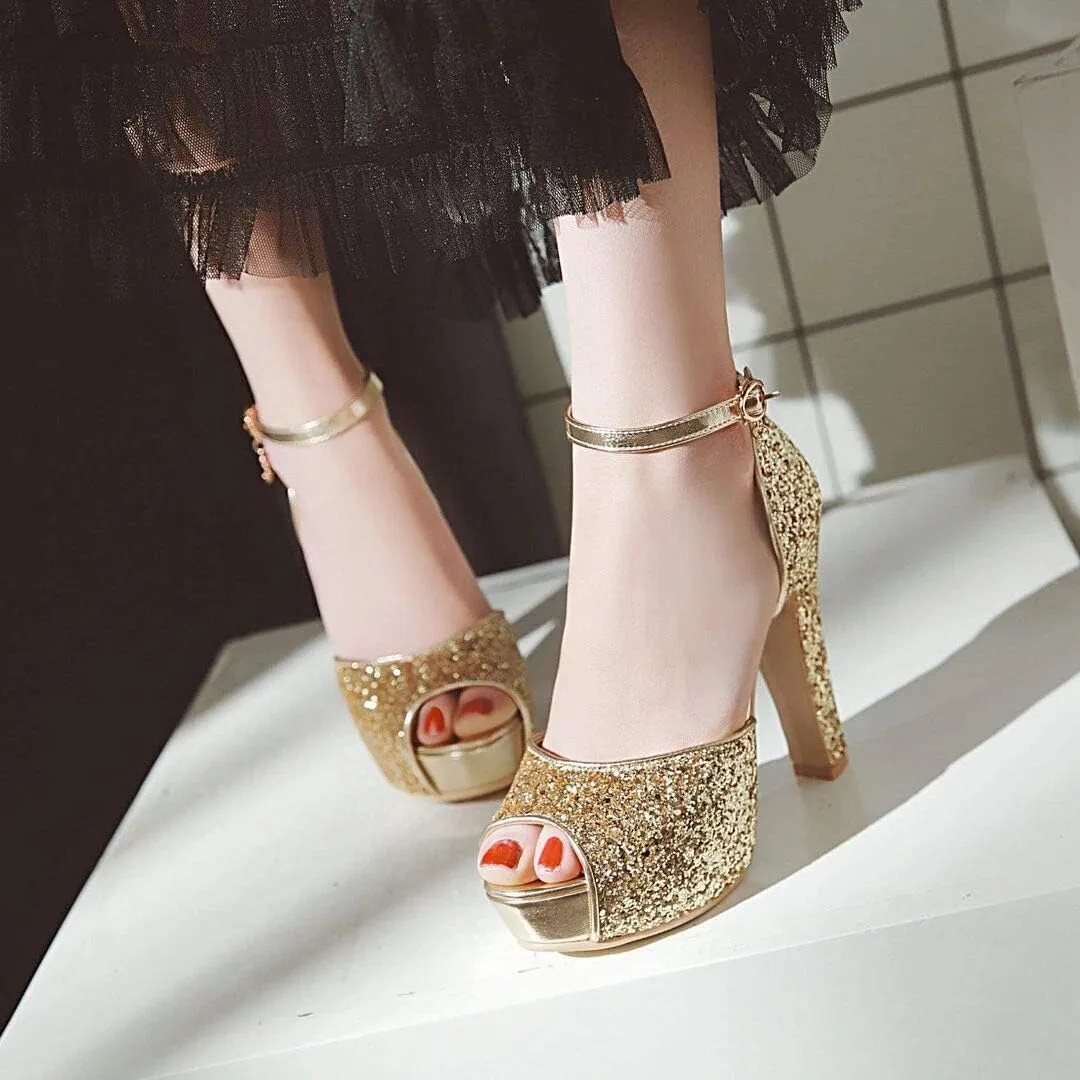 NUANXIN Sequin High Heel Sandals