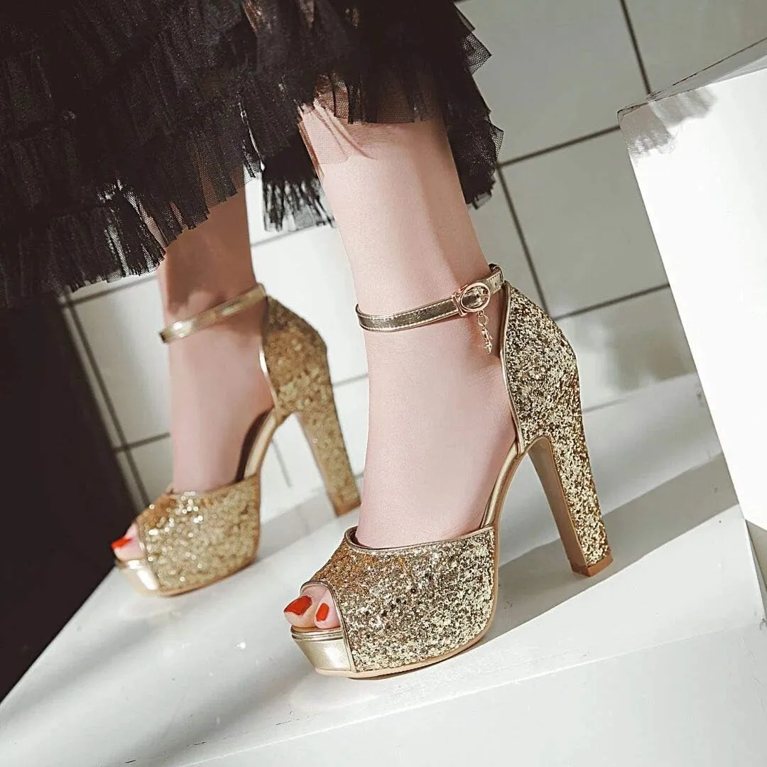 NUANXIN Sequin High Heel Sandals