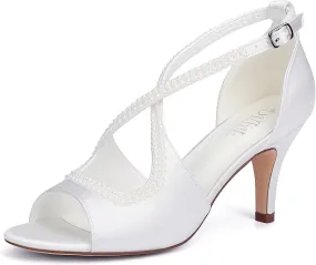 Pearl Wedding Shoes for Bride Open Toe Bridal Shoes Cross Strap Wedding Sandals