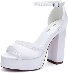 Platform Heels Wedding Shoes for Bride Ankle Strap Bridal Heeled Sandals Wedding Heels