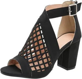 SACFOF Womens Chunky Heel Sandals Cut Out Peep Toe Zipper Block Heel Sandals Summer Beach Dressy Party High Heeled Sandals