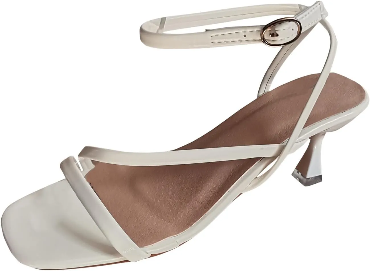 Sandals Square Open Toe Kitten Heels Square Head Open Toe Buckle High Heel Sandals