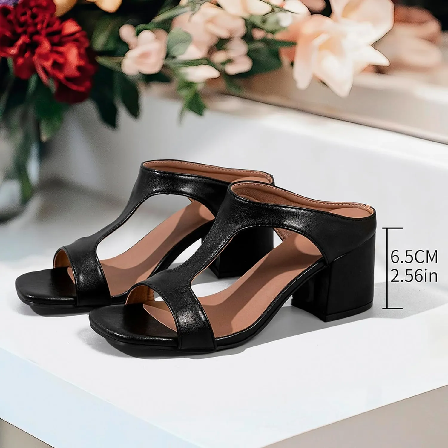Square Toe Heeled Sandals High Block Heel Sandals Thick Heels High Heel Fish Mouth Hollow Sandal For Women