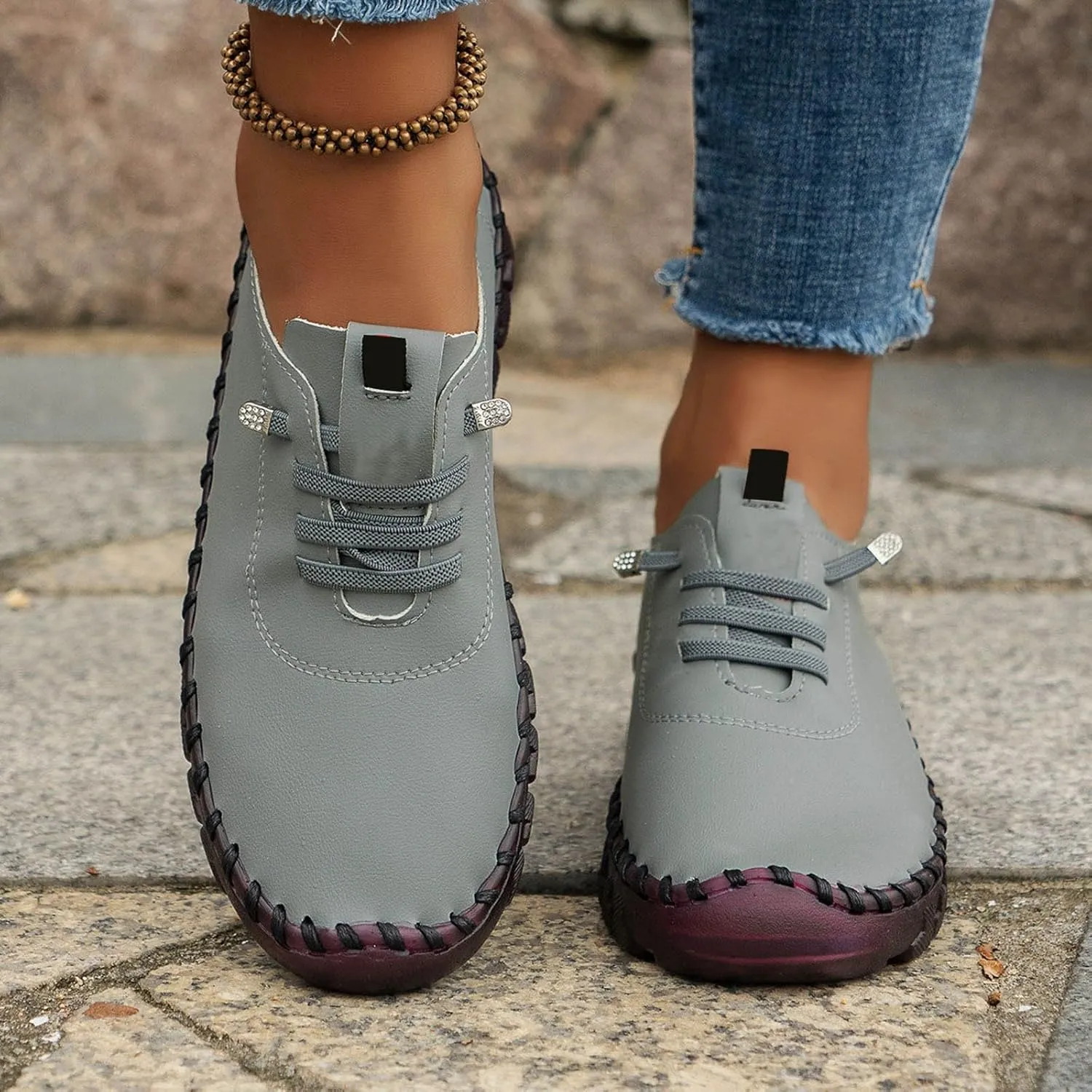 Walking Shoes Women Leather Sneakers for Women Sports Workout Gym Shoes for Running Women's Slip on Shoes