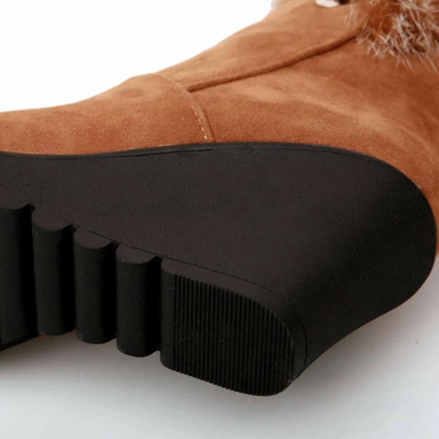 Winter Boots For Women Comfortable Velvet Wedge Boots Round Toe Suede Lug Sole Thigh High Boots Mid-Calf Boots