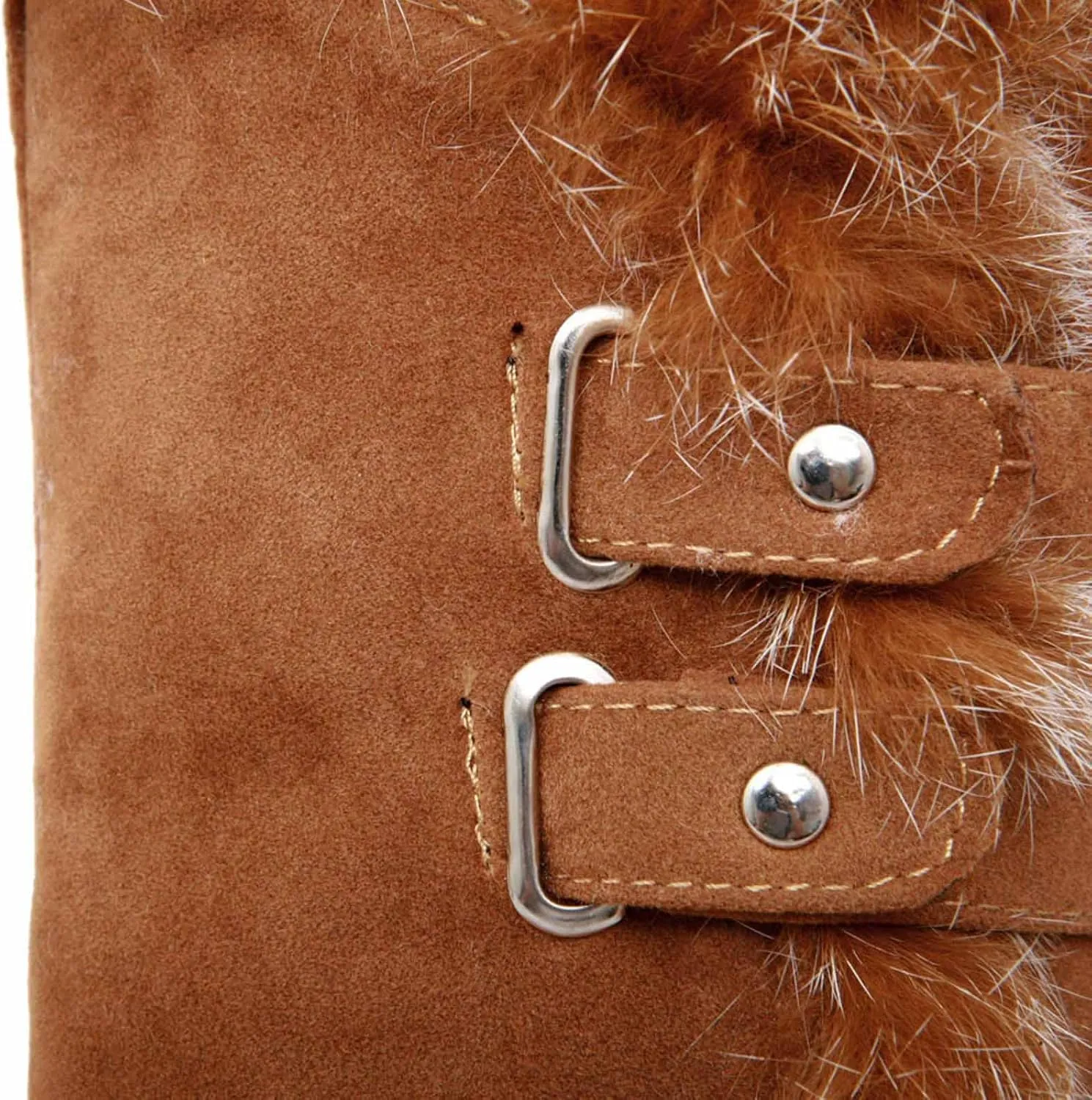 Winter Boots For Women Comfortable Velvet Wedge Boots Round Toe Suede Lug Sole Thigh High Boots Mid-Calf Boots