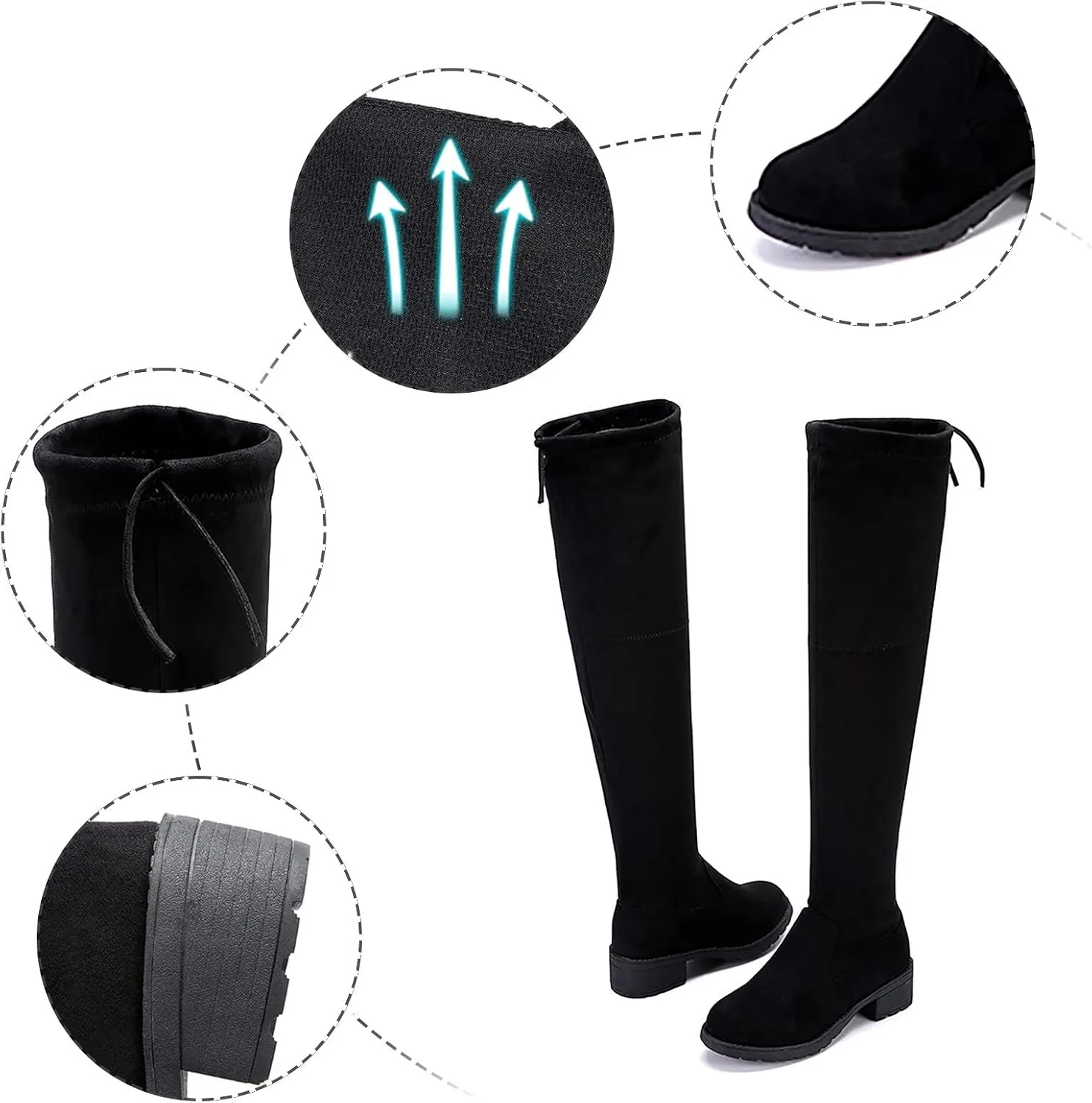 Winter Boots For Women Lug Sole Over Knee Boots Strappy Suede Thigh High Boots Knee High Boots Tall Bootie