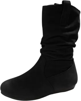 Winter Boots For Women Suede Flats Mid Calf Boots Pleated Thigh High Boots Pull On Winter Winter Warm Bootie