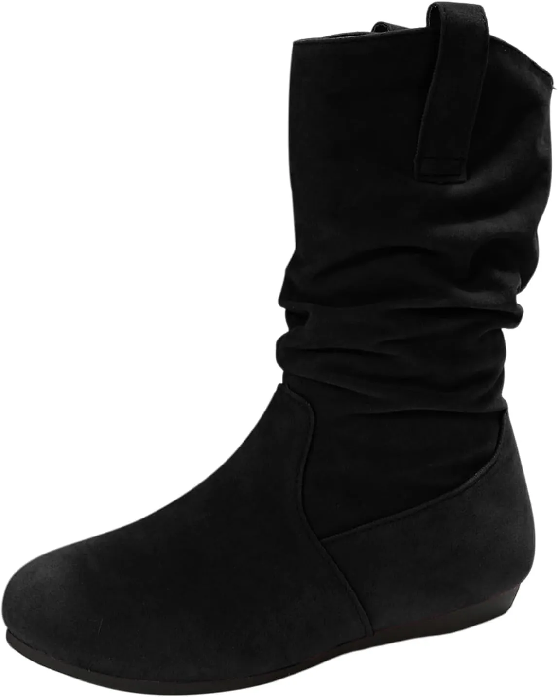 Winter Boots For Women Suede Flats Mid Calf Boots Pleated Thigh High Boots Pull On Winter Winter Warm Bootie