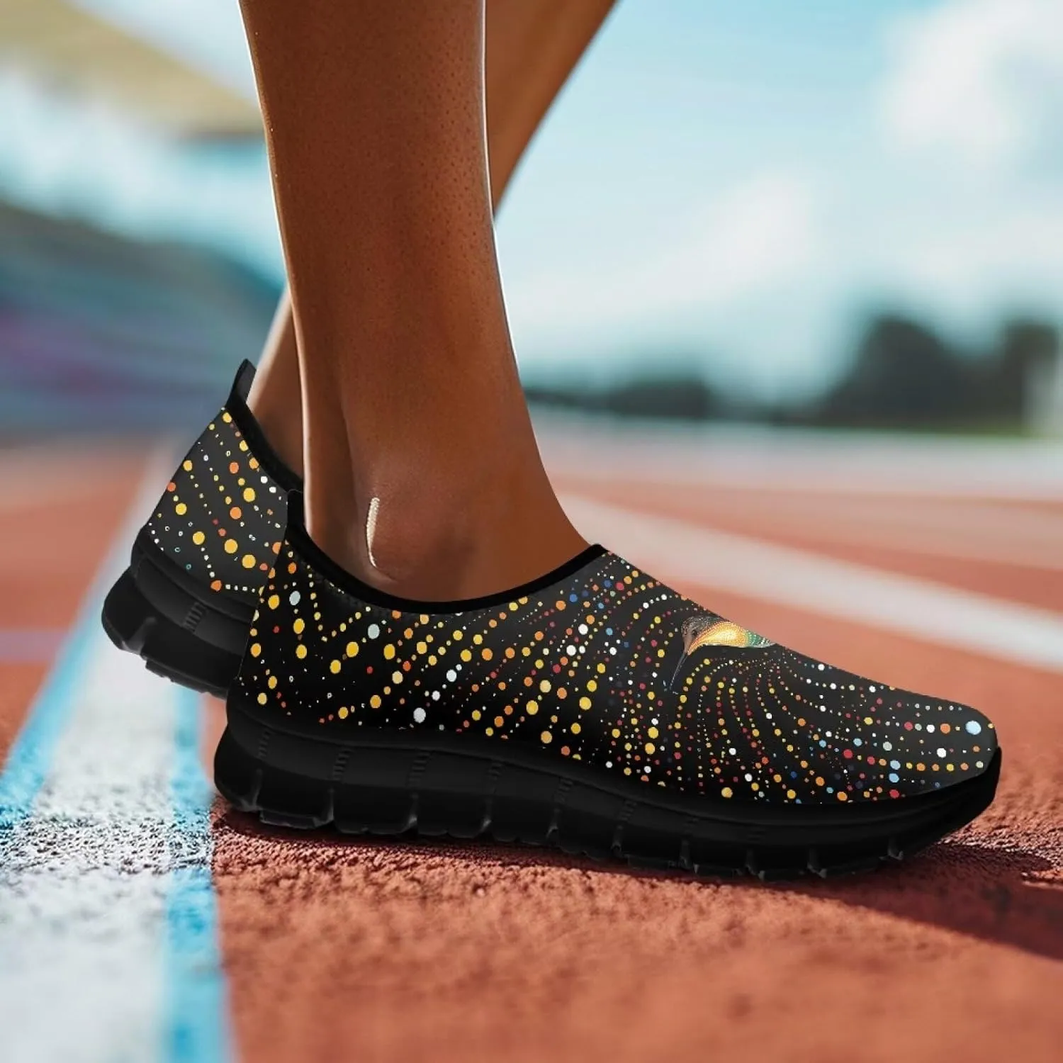 Women Sports Air Running Sneakers Lightweight Slide-in Casual Walking Shoes（Black Sole）