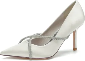 Women's Classic Closed Pointed Toe Stiletto High Heels Pumps Shoes for Party Evening Wedding,Ivory,5