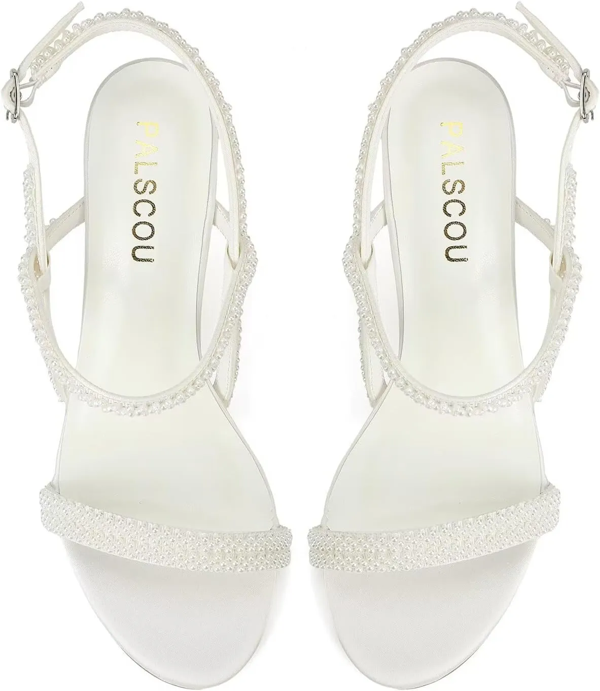 Women's Heeled Sandals Pearl Wedding Shoes for Bride Open Toe Bridal Shoe Strappy Wedding Heels