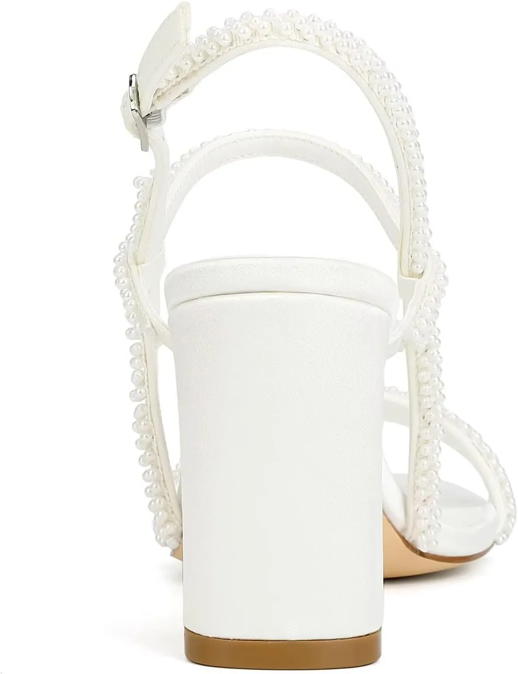 Women's Heeled Sandals Pearl Wedding Shoes for Bride Open Toe Bridal Shoe Strappy Wedding Heels