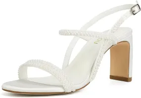 Women's Heeled Sandals Pearl Wedding Shoes for Bride Open Toe Bridal Shoe Strappy Wedding Heels