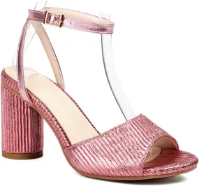 Women's JS66 Leather Buckle Block Microfiber High Block Heeled Sandals