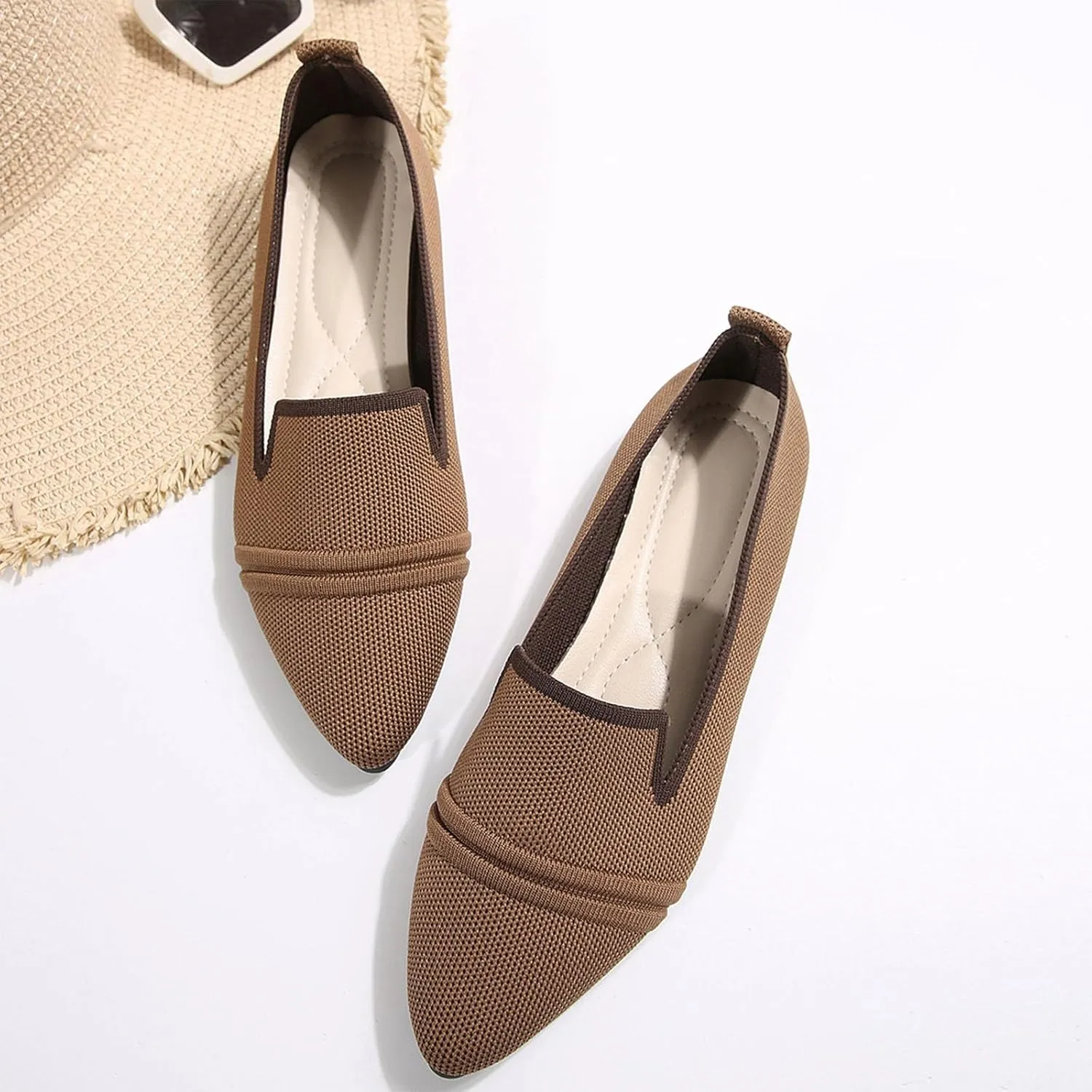 Womens Knit Slip on Casual Pointed Toe Loafers Comfortable Flats Loafer Ladies Driving Moccasins Business Work Shoes
