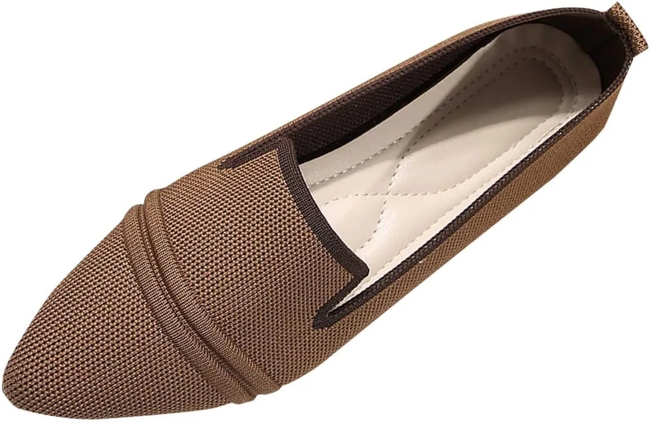 Womens Knit Slip on Casual Pointed Toe Loafers Comfortable Flats Loafer Ladies Driving Moccasins Business Work Shoes