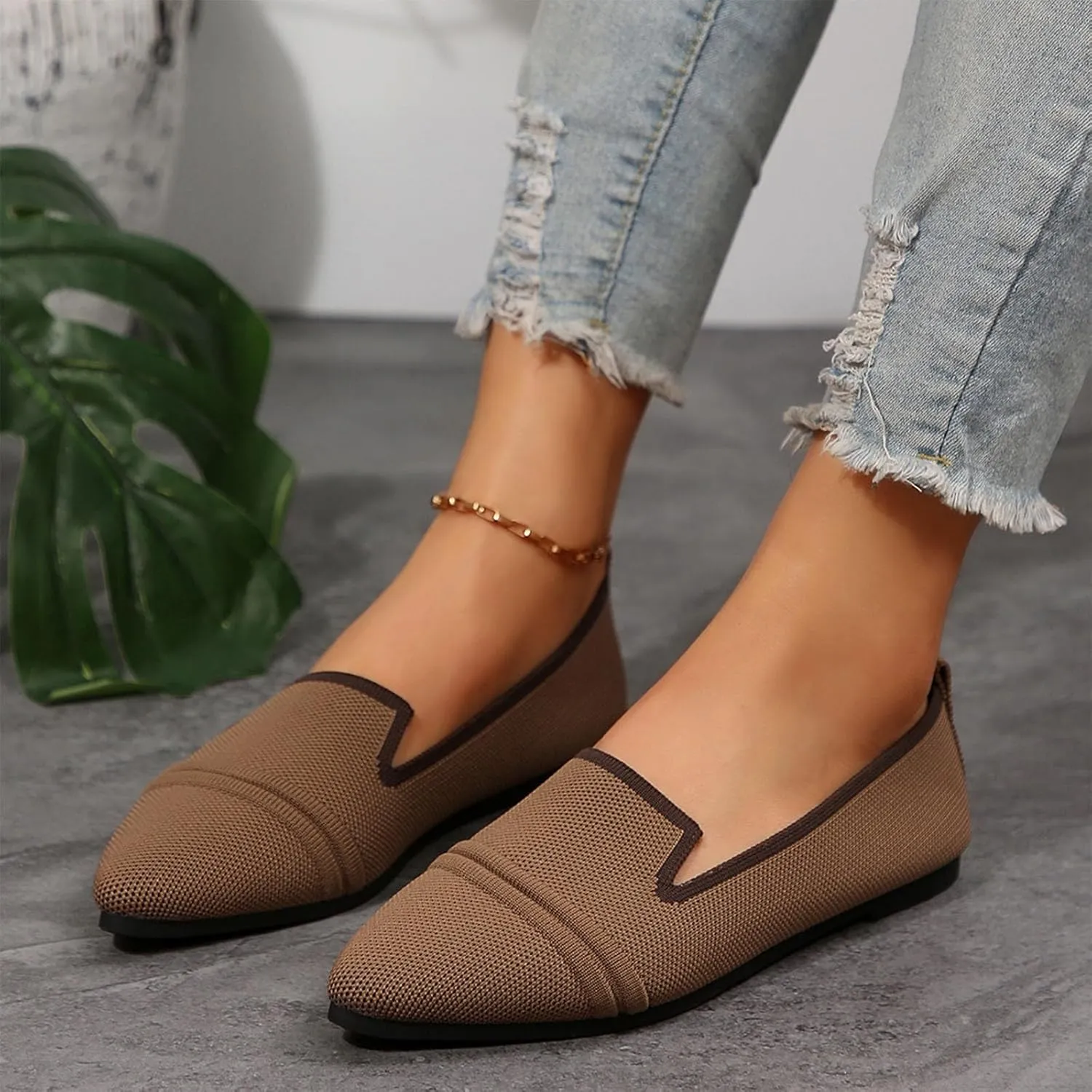 Womens Knit Slip on Casual Pointed Toe Loafers Comfortable Flats Loafer Ladies Driving Moccasins Business Work Shoes