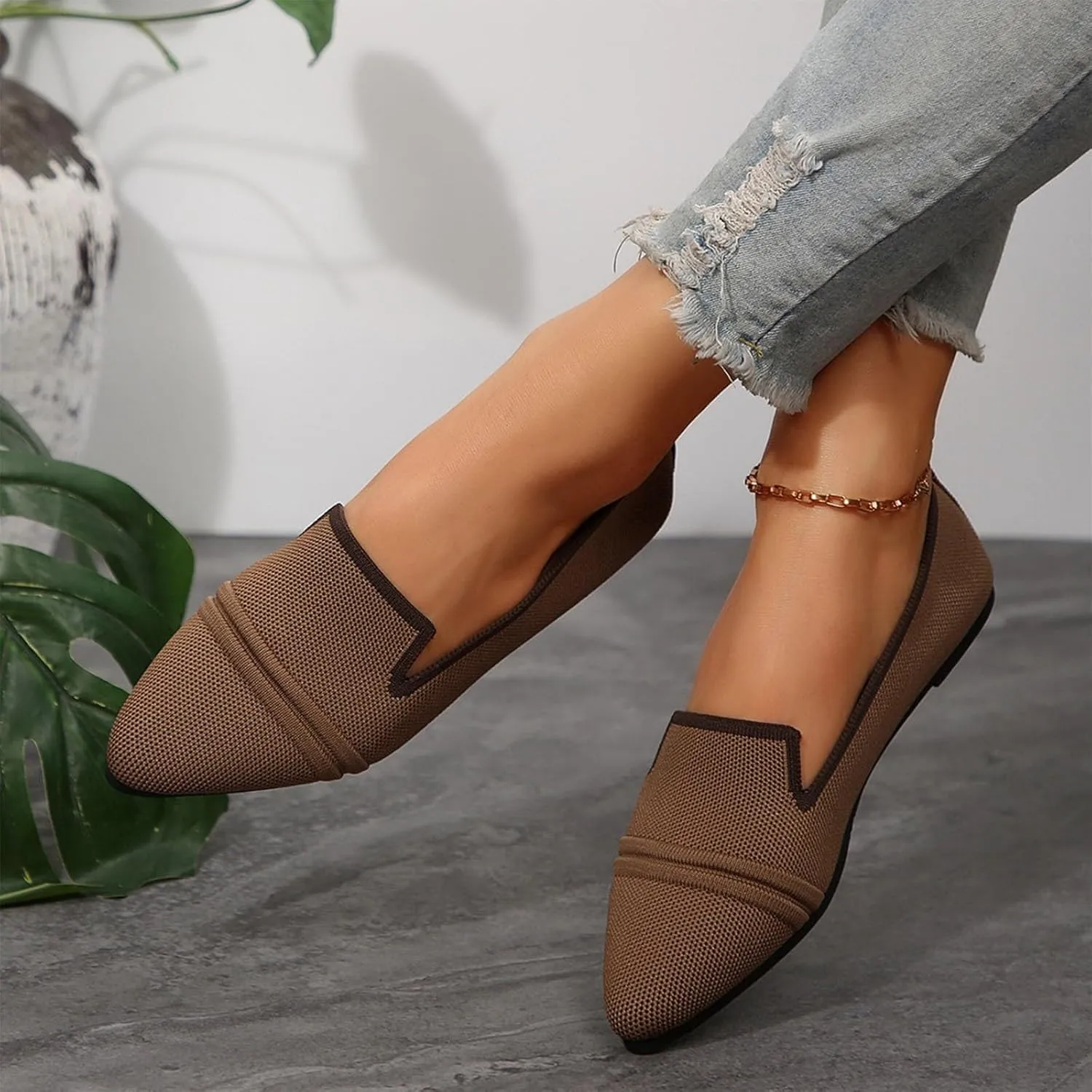 Womens Knit Slip on Casual Pointed Toe Loafers Comfortable Flats Loafer Ladies Driving Moccasins Business Work Shoes