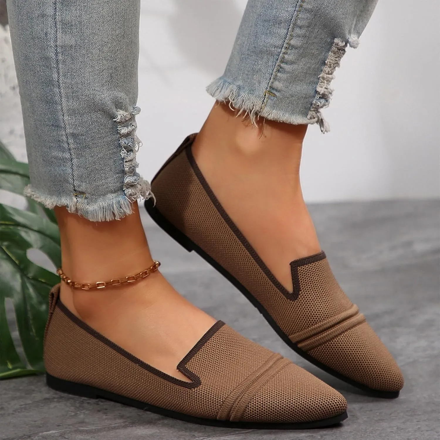 Womens Knit Slip on Casual Pointed Toe Loafers Comfortable Flats Loafer Ladies Driving Moccasins Business Work Shoes