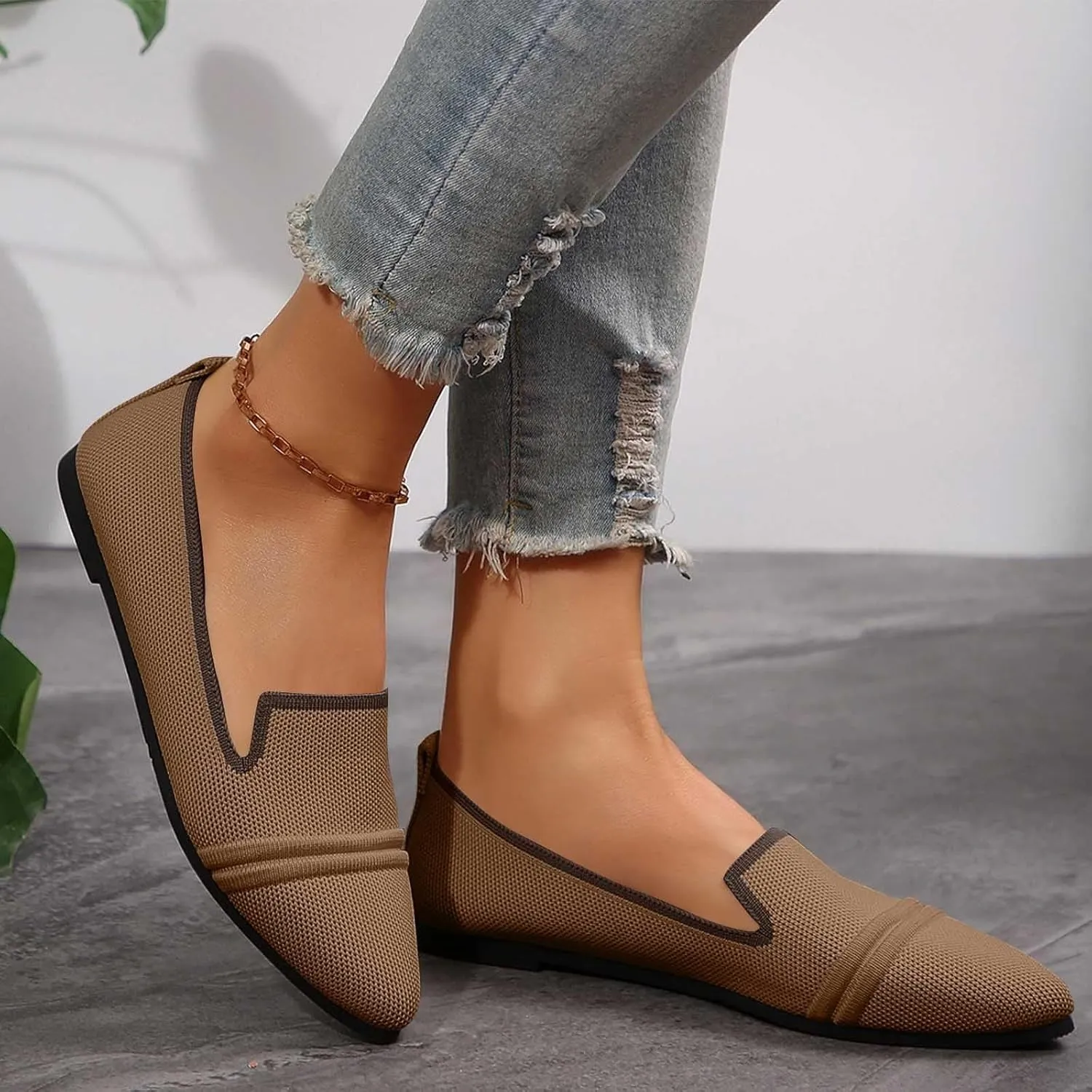 Womens Knit Slip on Casual Pointed Toe Loafers Comfortable Flats Loafer Ladies Driving Moccasins Business Work Shoes