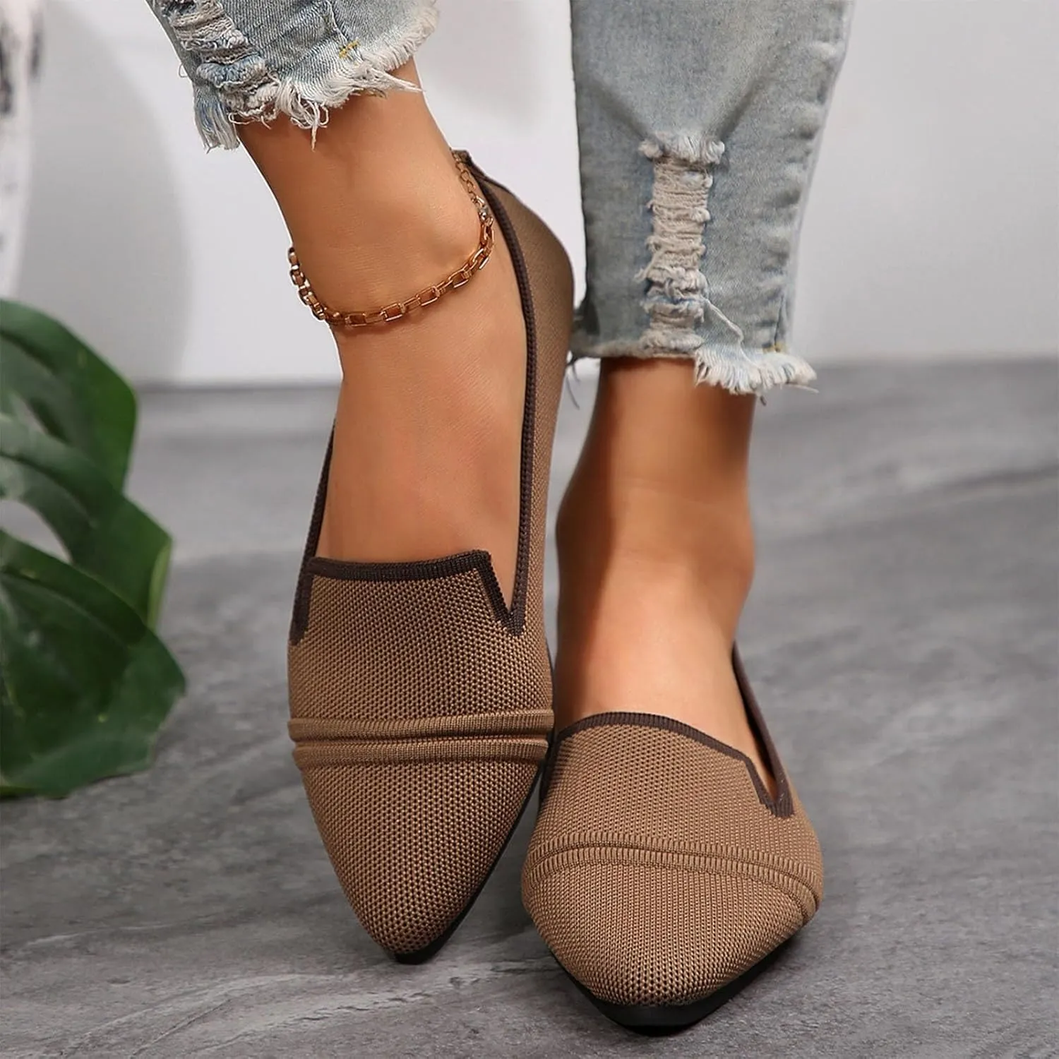 Womens Knit Slip on Casual Pointed Toe Loafers Comfortable Flats Loafer Ladies Driving Moccasins Business Work Shoes