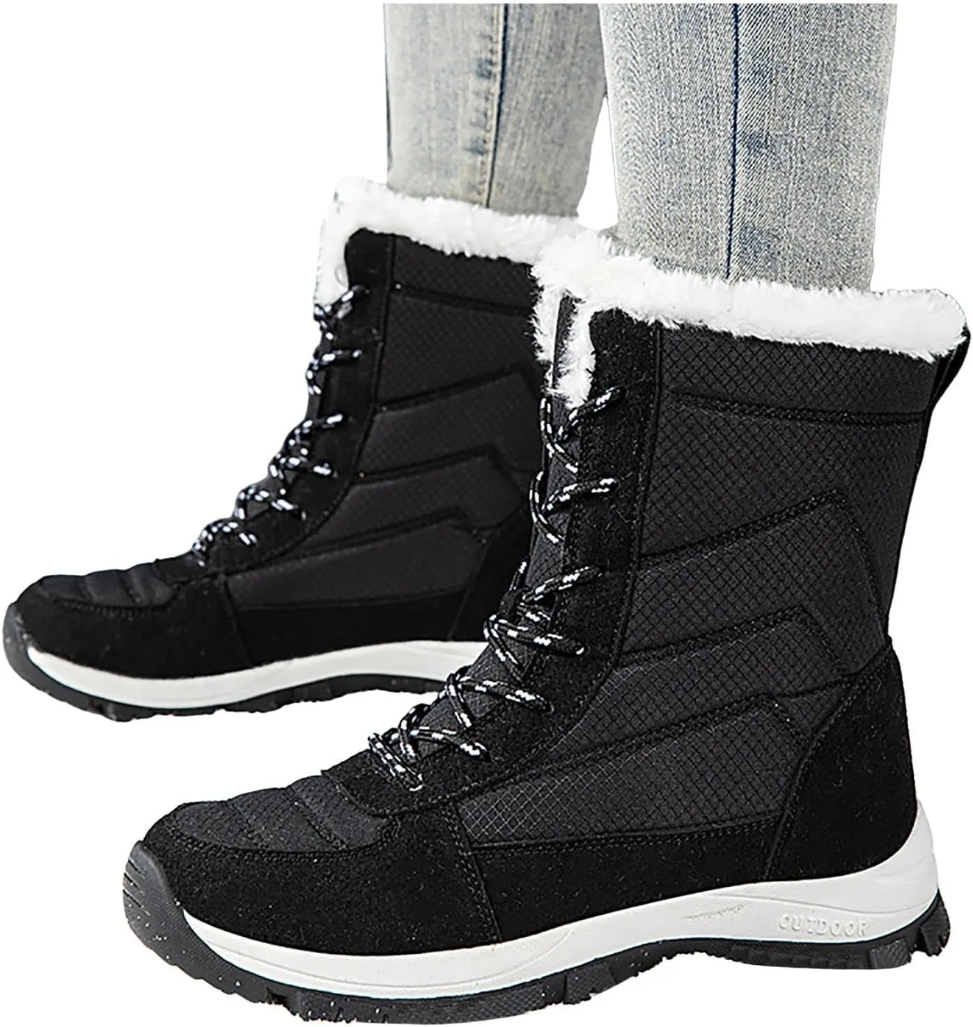 Women's Outdoor Snow Boots Plush Insulated Winter Boots Lace Up Walking Boots Thick Bottom Non Slip Boots
