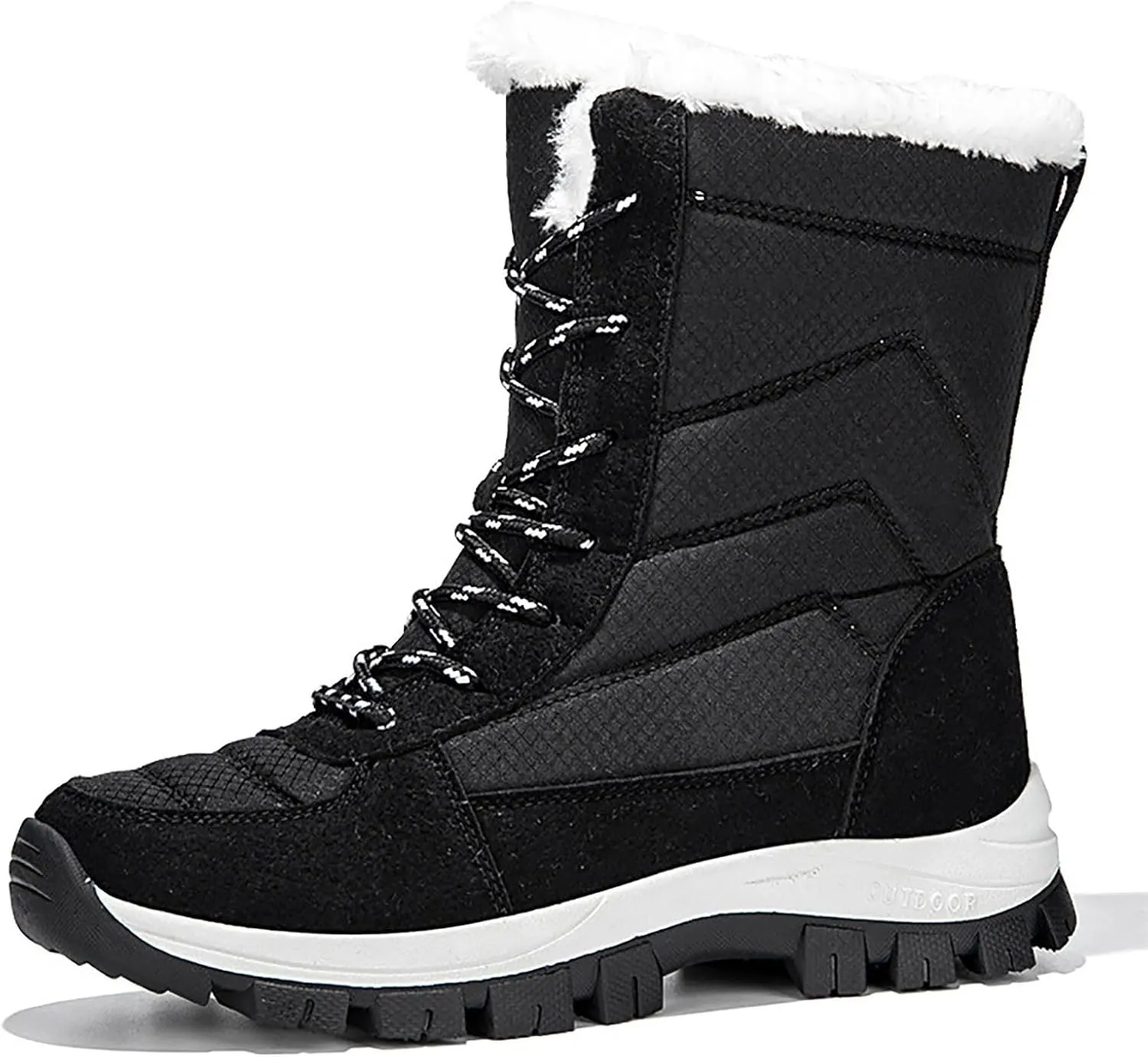Women's Outdoor Snow Boots Plush Insulated Winter Boots Lace Up Walking Boots Thick Bottom Non Slip Boots