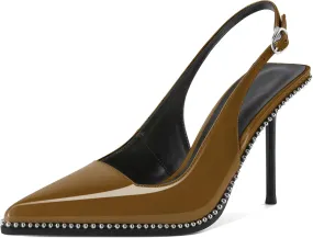 Women's Slingback Pumps Pointed Toe High Stiletto Heels Backless Stretch Beaded Heels 4.2 Inch Dress Pumps Shoes