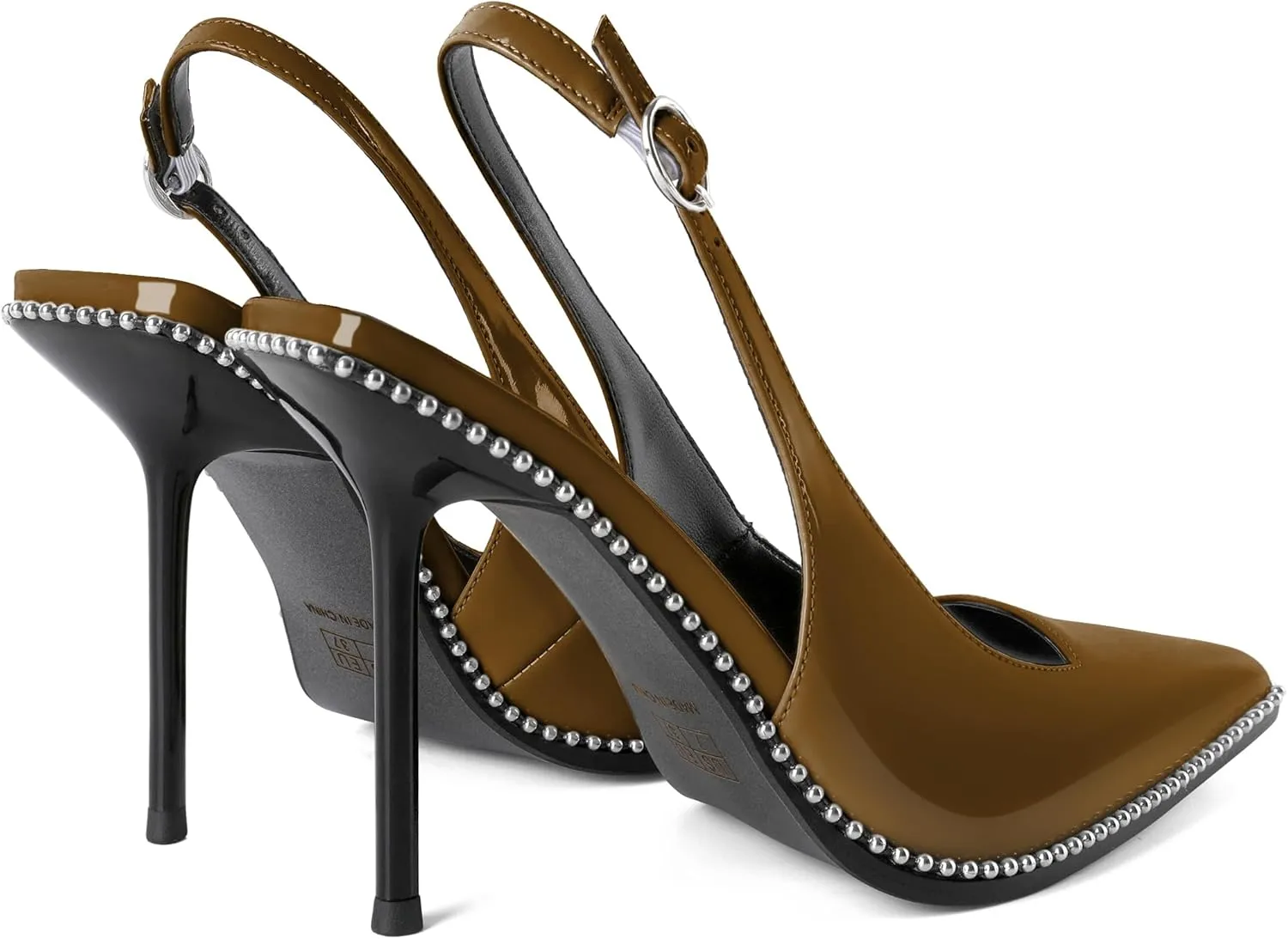 Women's Slingback Pumps Pointed Toe High Stiletto Heels Backless Stretch Beaded Heels 4.2 Inch Dress Pumps Shoes