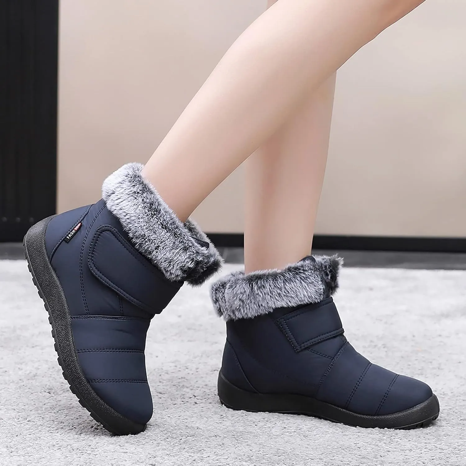 Womens Winter Boots Fur Lined Booties Winter Ankle Boots Waterproof Outdoor Anti-Slip Comfortable Short Boot