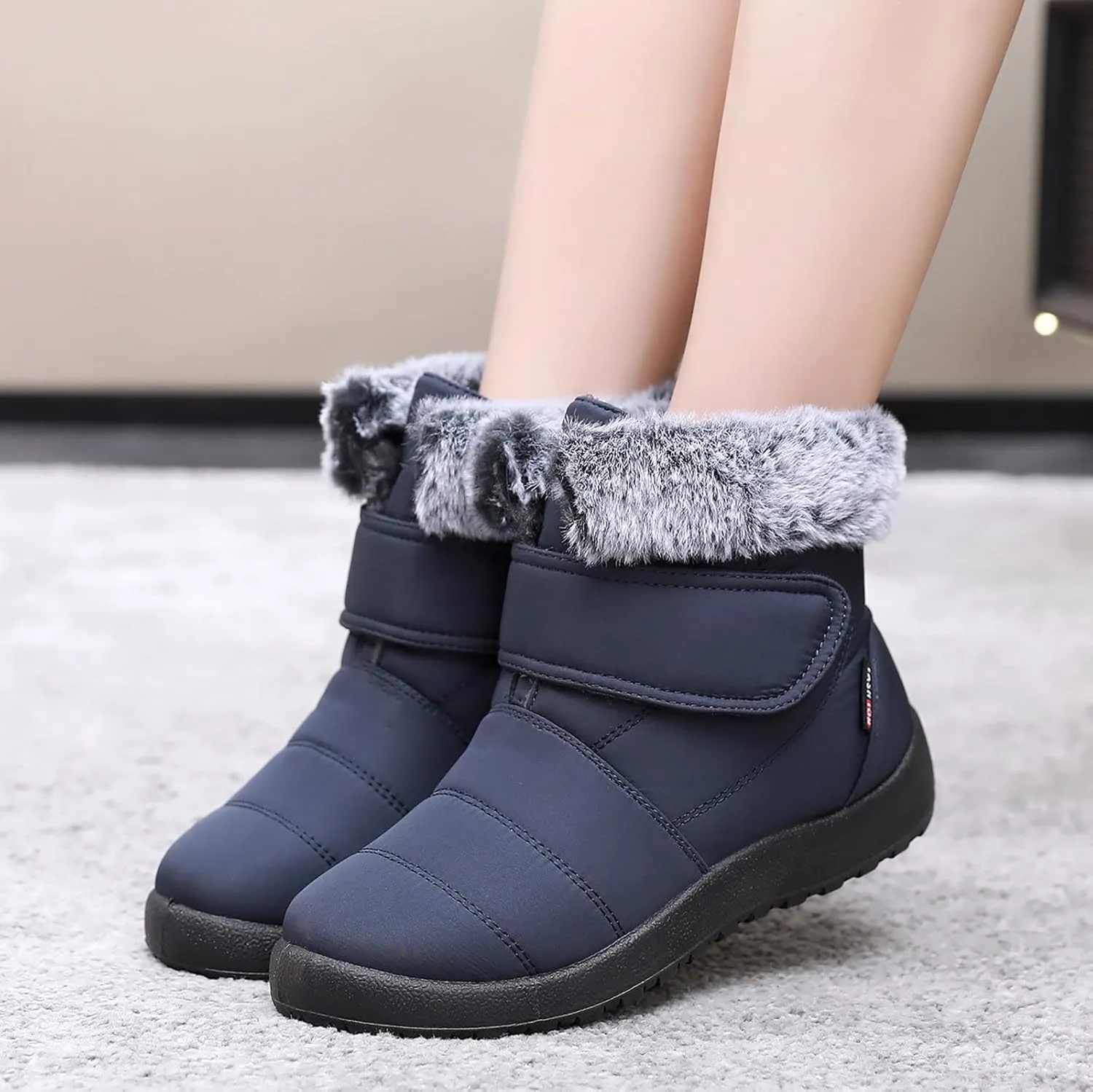 Womens Winter Boots Fur Lined Booties Winter Ankle Boots Waterproof Outdoor Anti-Slip Comfortable Short Boot