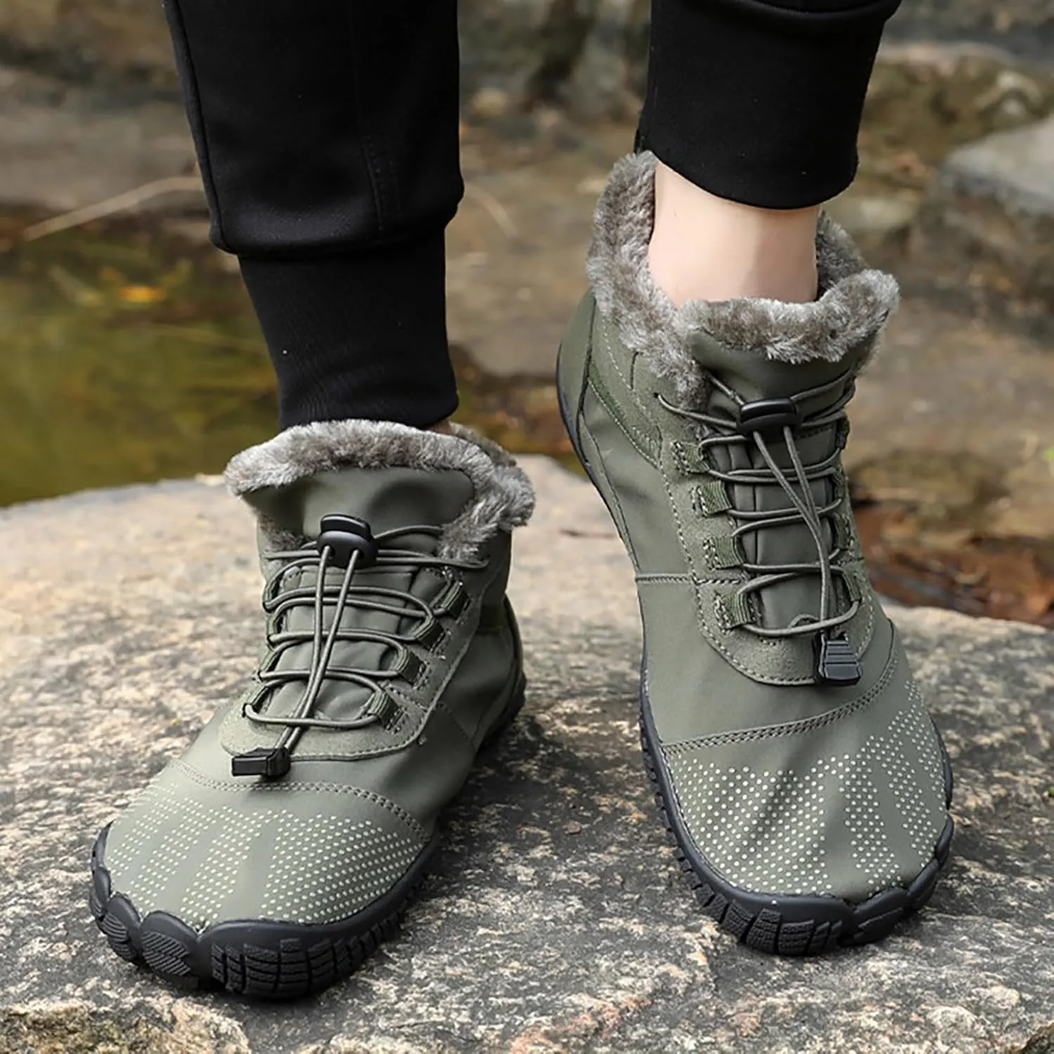 Women's Winter Snow Boots Buried Scooped Collar Bootie Faux Fur Trim Lace up Ankle Booties Casual Cold Weather Booties