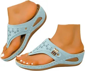 ZSpzx Orthopedic Sandals for Women,2025 Arch Support Wedge Flip Flops Slide Dressy Summer Comfortable Open Toe Womens Slip on Beach Boho Platform Outdoor Walking Shoes