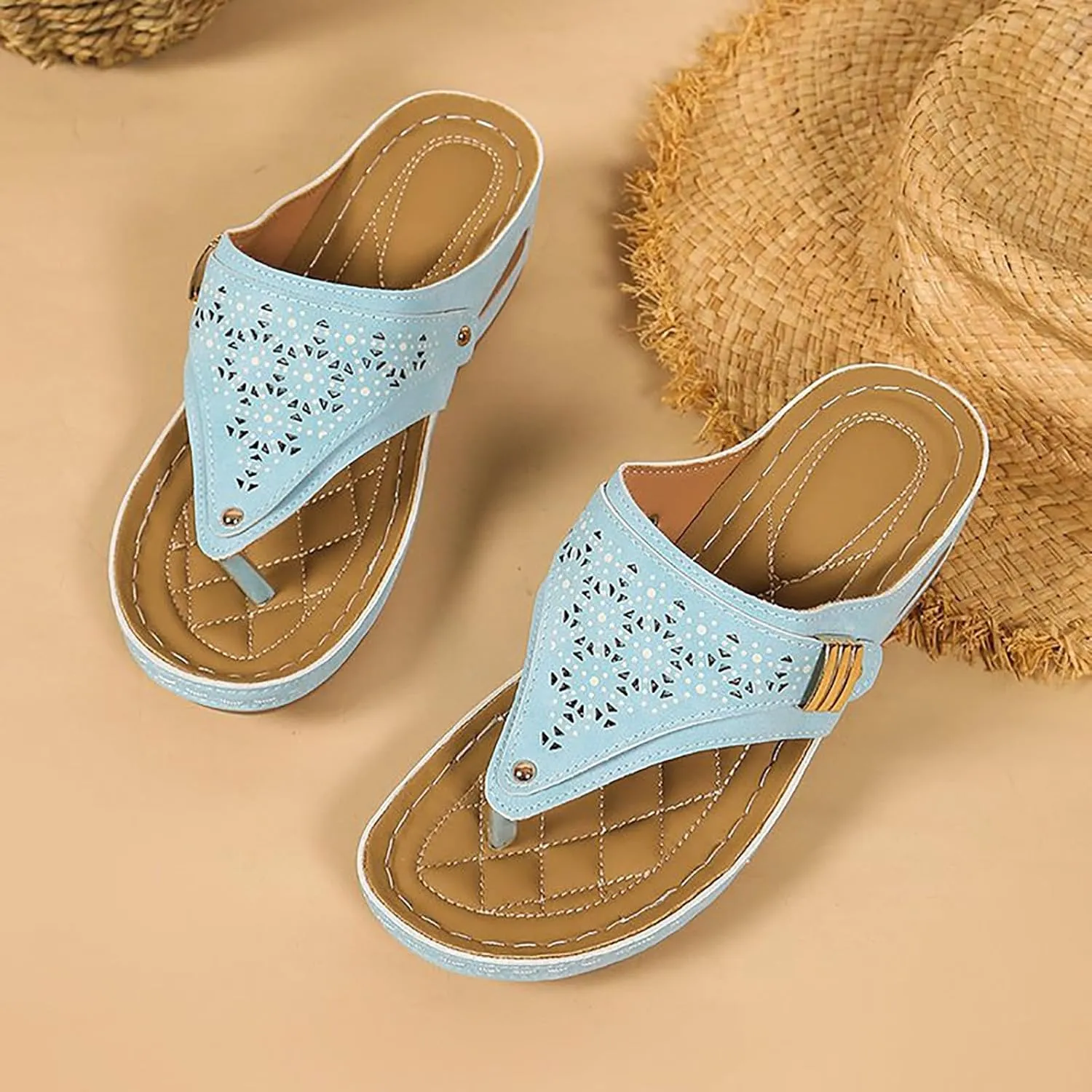 ZSpzx Orthopedic Sandals for Women,2025 Arch Support Wedge Flip Flops Slide Dressy Summer Comfortable Open Toe Womens Slip on Beach Boho Platform Outdoor Walking Shoes